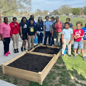 Students at Valor Ohio celebrating Earth Day with a new community garden
